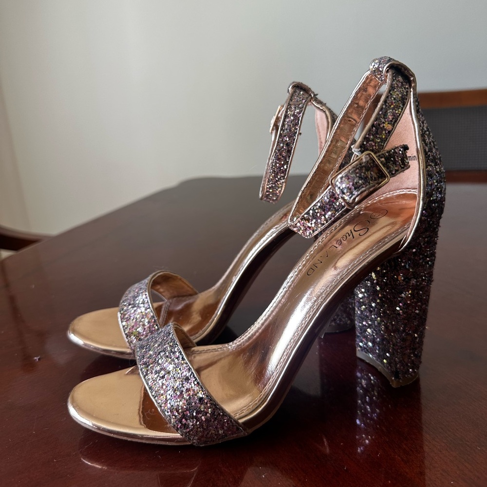 Elegant Glitter Block Heel Sandals
